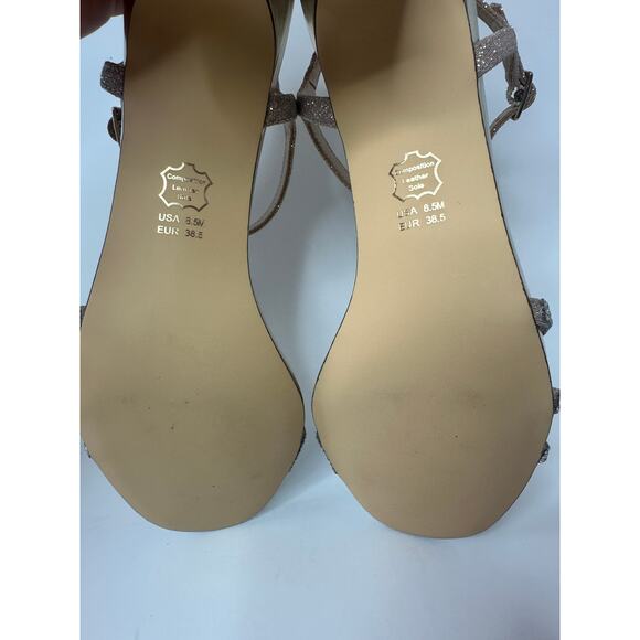 NiNA GOLD METALLIC CRYSTAL STRAPS MID-HEEL SANDALS ANKLE-STRAPS NUDE SIZE 8.5 - Picture 7 of 8